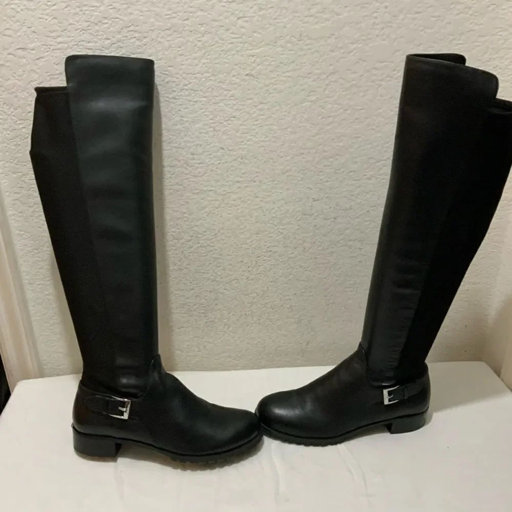 Michael Kors Womens Black Leather Side Zipper Knee High Riding Boots 6.5